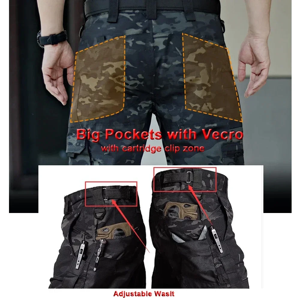 Pantalones militares para hombre, pantalón táctico grande con múltiples bolsillos, resistente al agua, entrenamiento de combate del Ejército,