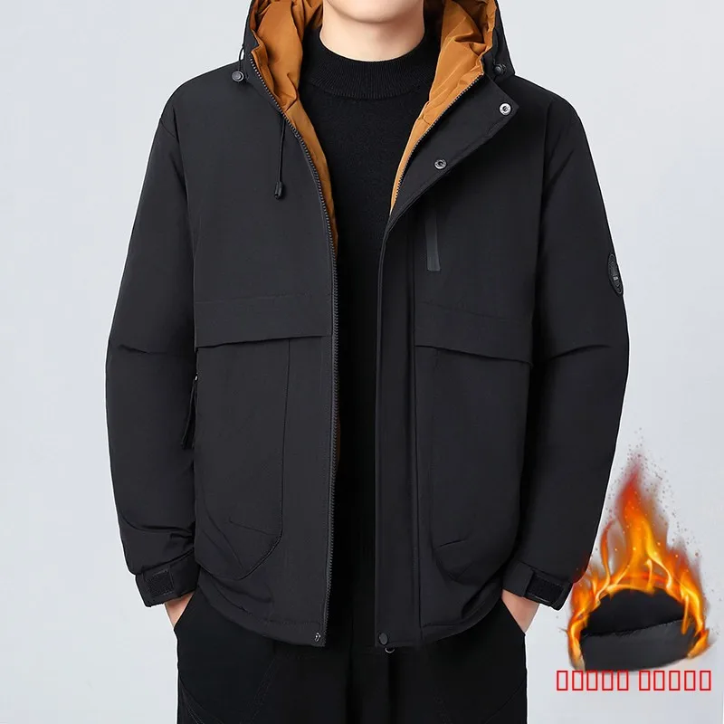 

Мужская утепленная хлопковая куртка 2025: Новая зимняя модель с капюшоном, рабочая одежда, улучшенный комфорт, длинный рукав, приталенный крой, подкладка из полиэстера