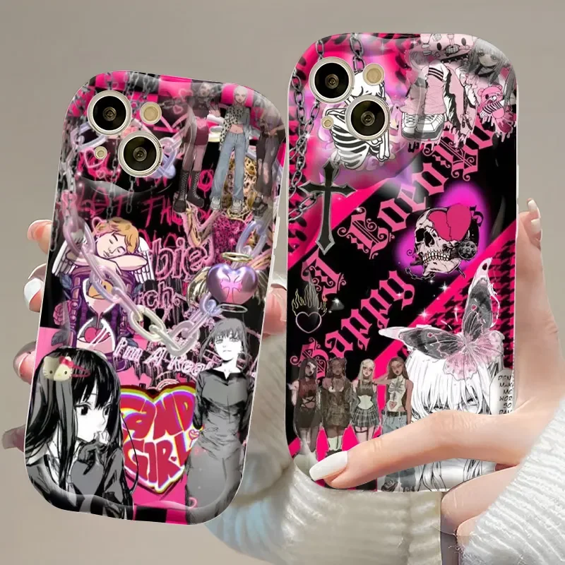 HOT Anime Dark Girl Subculture Cyberpunk For iPhone Case 16 15 14 13 12 11 Pro XR XS Max 7 8 Plus Phone Shockproof Y2K Cover