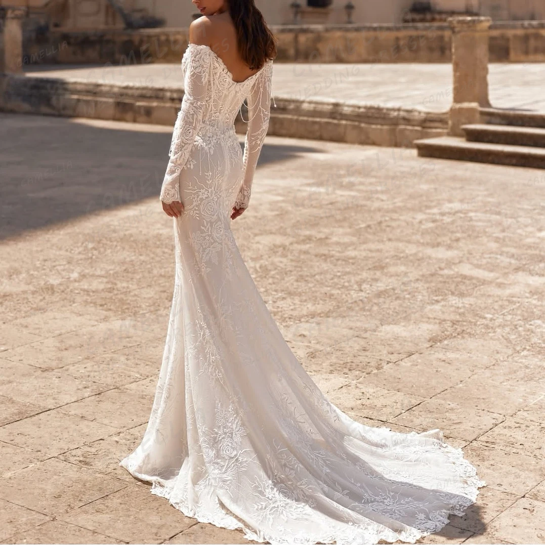 2026 Kant Applicaties Trouwjurken Zeemeermin Vrouwen Sexy Lange Mouw Bruidsjurken Sweep Trein Formele Vestidos De Novia Aangepaste