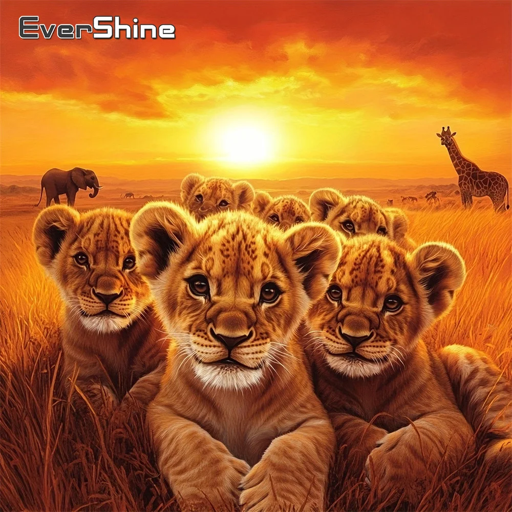 

EverShine Animal Diamond Mosaic Lion Painting Giraffe DIY Full Square Rhinestones Embroidery Sunset Picture 5D Home Decor