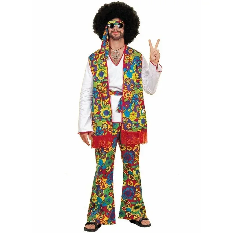 Halloween Adult Man Retro 60s 70s Hippie Costume Rock Disco Hippies Cosplay Fancy Dress Suit