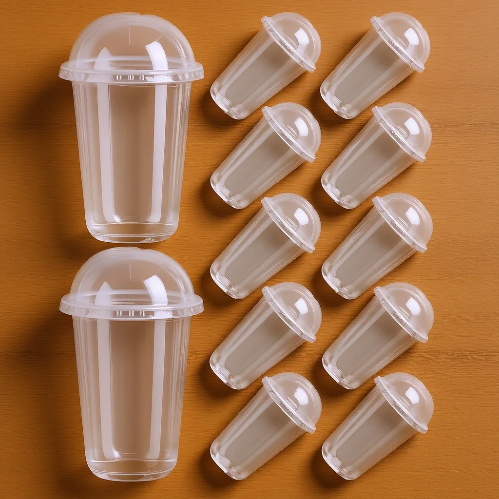 

Clear Plastic Cups with Lids 40Pcs Transparent Drink Accessories Multi Function Juice Cup Set for Tea Fruit Cold Drinks