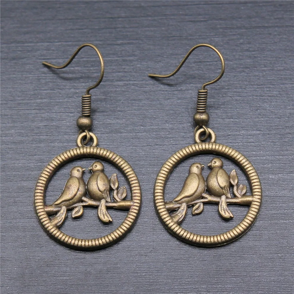 Fashion Handmade Simple Design Antique Bronze Color Birds Pendant Earrings Women Vintage Drop Earrings