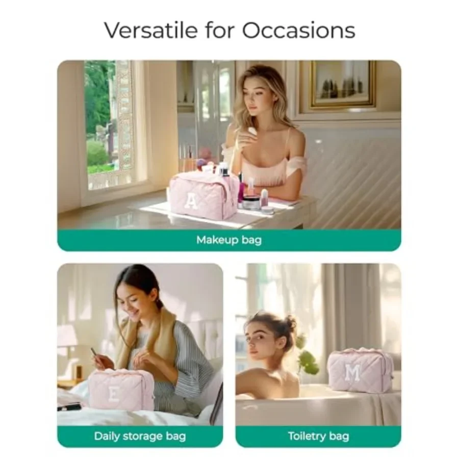 BAGSMART Kleine Make-up-Tasche für Reisen, personalisierte Initiale, Kosmetiktaschen für Frauen, rosa Make-up-Tasche, Make-up-Organizer, Puffy Po