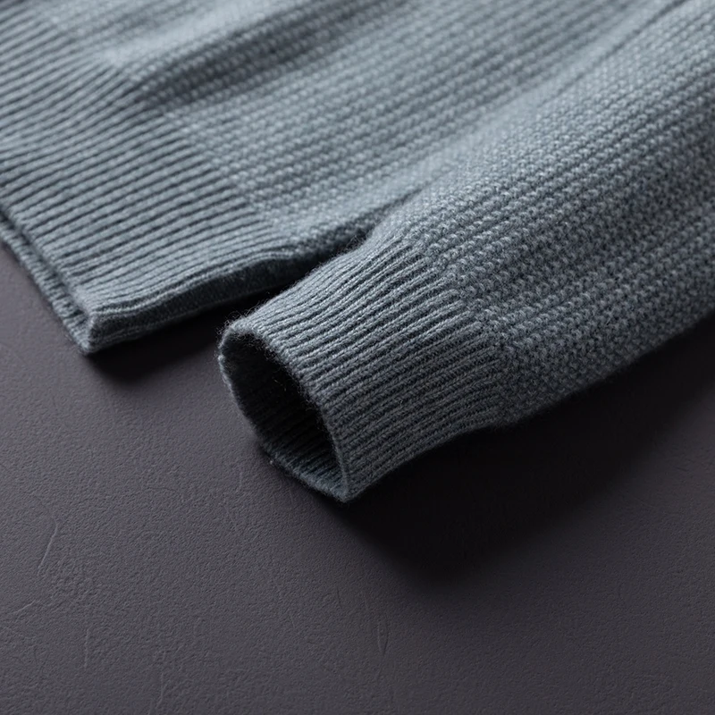 الرجال 100% الكشمير النقي البلوز الأعمال عادية بلون محبوك سترة فضفاضة شبه عالية الرقبة سميكة الدافئة البلوز