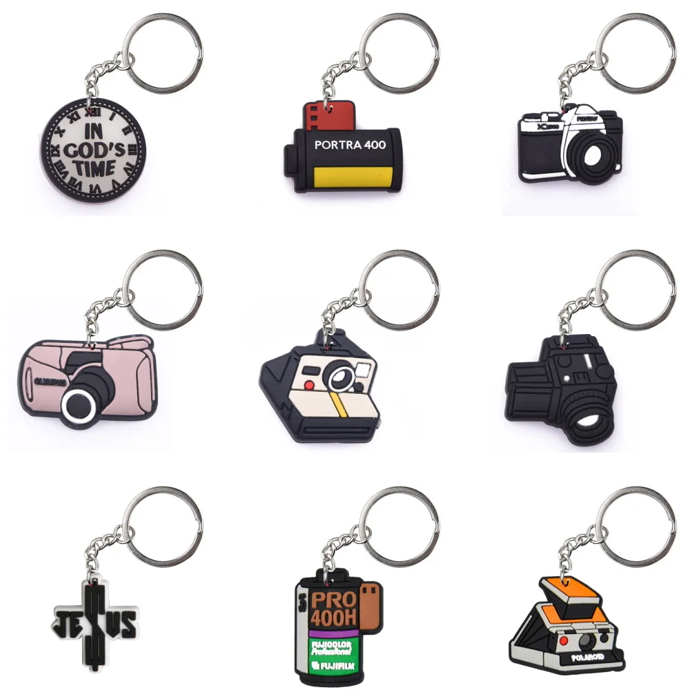 5pcs Colorful Camera Keychains Boys Girls pink yellow Notes Keyrings Kids Black Cross Key Chains D Key Rings For Men Women Gifts