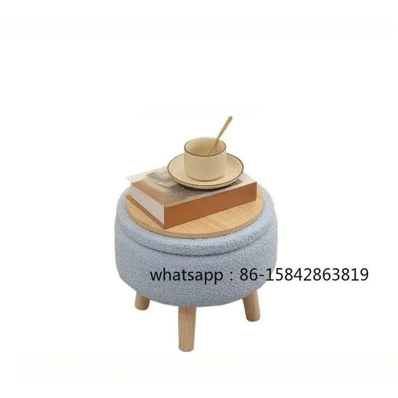 28cm Multi-Purpose Velvet Stool - Soft Round Footstool with Storage for Living Room, Hallway As Small Table or Plant Stand