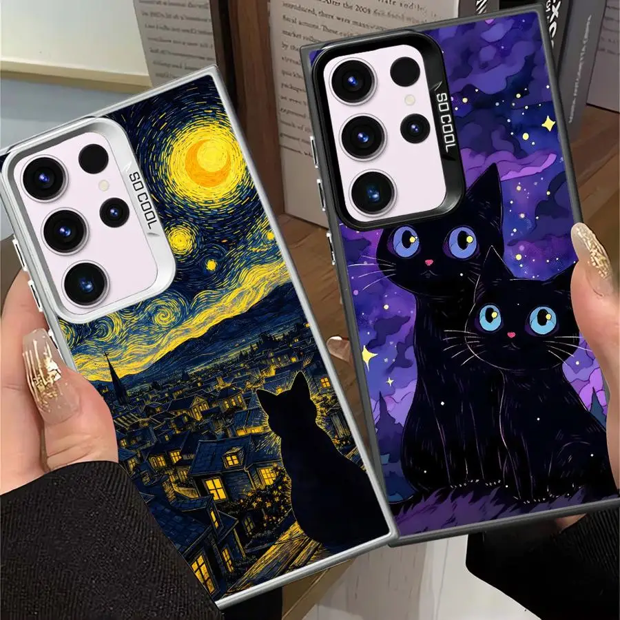 Black Night Star Cat Case for Samsung Galaxy S26 S22 Ultra Note 20 Ultra S24 FE S20 FE S23 S25Edge S21 S25 Phone Cover