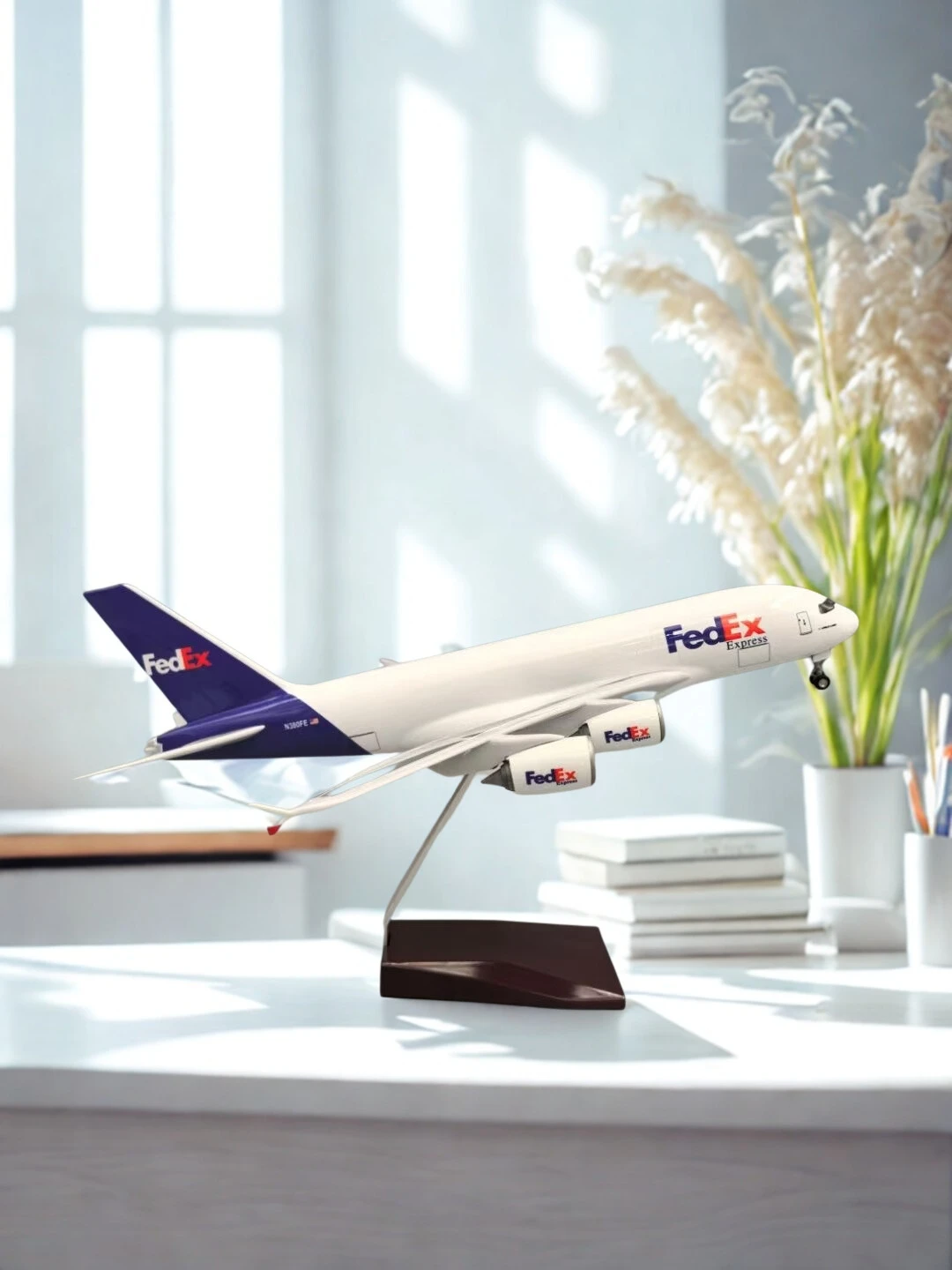 

1/200 Scale 36CM Room Decor A380 FedEx Cargo Aircraft Airlines Resin Die-Cast Airplane With Wheel Landing Gear Aviation