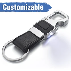 Customized Keychain Lettering Multifunctional LED Lights Lamp Personalized Beer Opener Leather for Men Car Key Chain K355