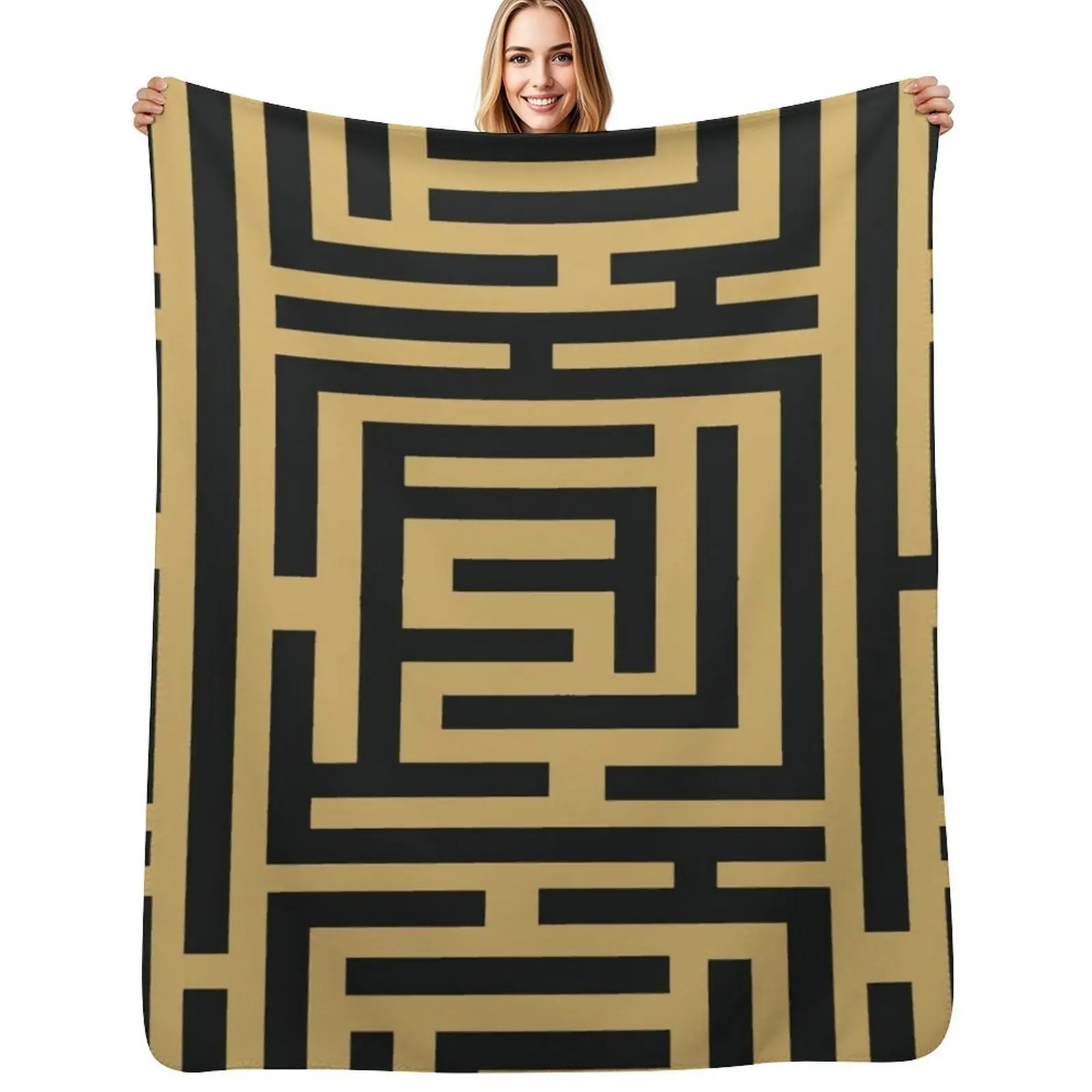 

Aztec Black and Gold Pattern Geometric Throw Blanket heavy to sleep Beach Bed Fashionable Camping Blankets