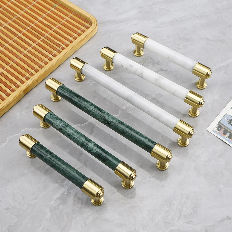 Natural Marble Furniture Handle Drawer Knob White Green Brass Handles For Kitchen Wine Cabinet Door Cupboard Wardrobe Pulls Diy