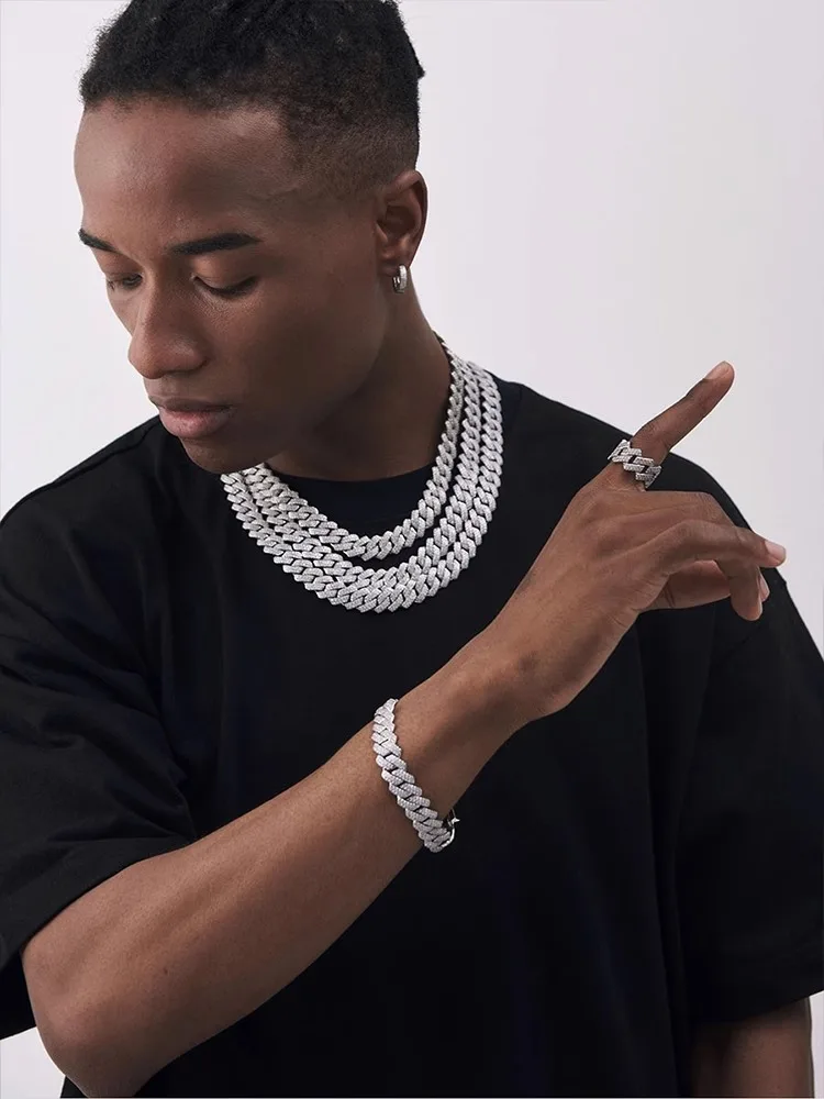 Diamond full diamond Cuban necklace Hip hop European and American trend men's chain accessories Cuban chain