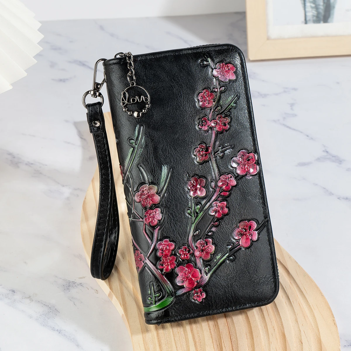 

Women's long floral print clutch bag, large capacity wallet, credit card folding zipper bag, coin purse, ID card holder.