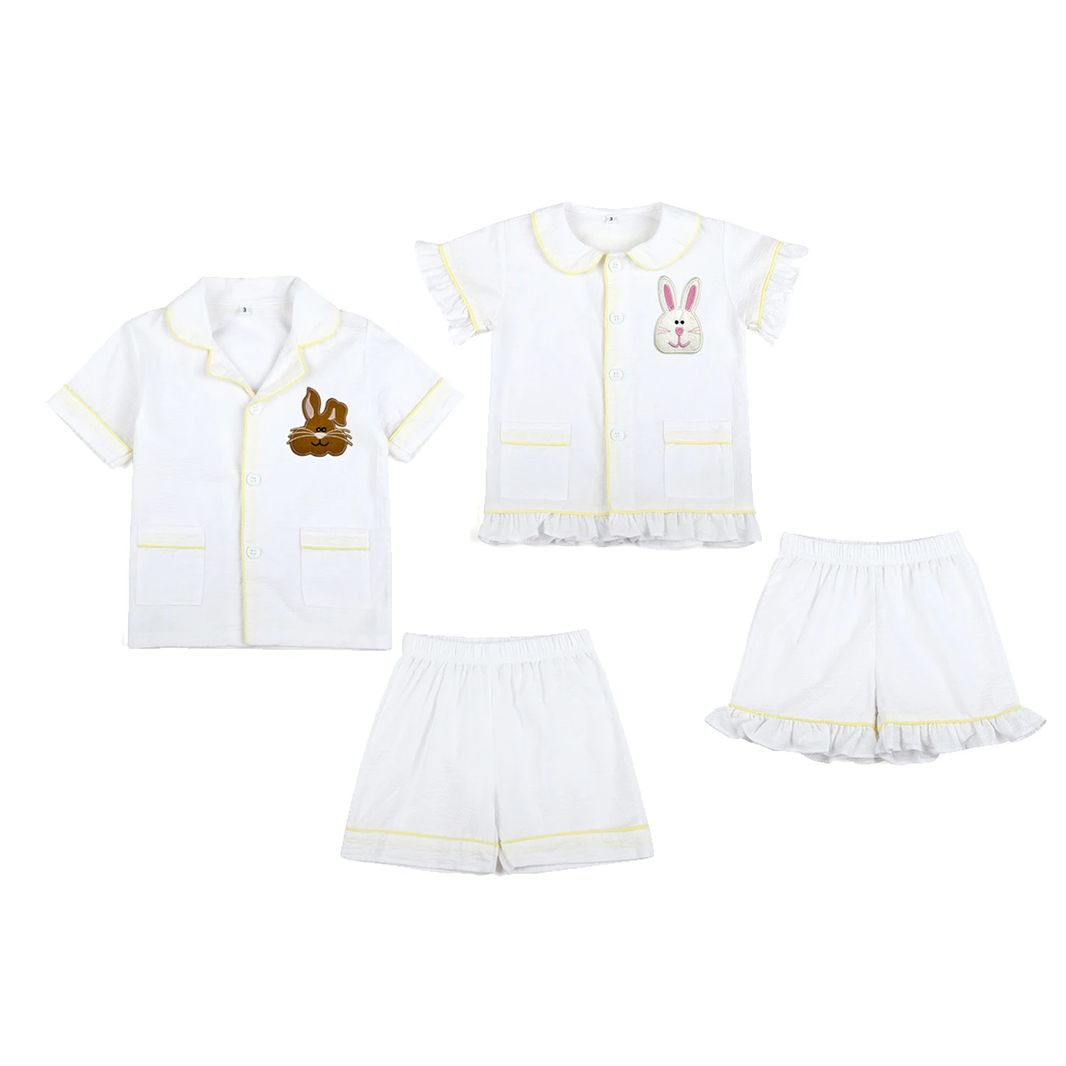 Easter Ruffkids Summer Kids Sibling Matching Shorts Loungewear Seersucker Stitch Pjs Sleepwear Boys Girls Pajamas Sets