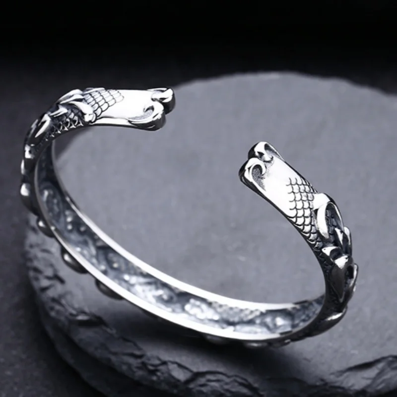 BOCAI S925 Sterling Silver Charms Bracelets for Men Antique Eternal Rattan Dragon Scale Pattern Bangle Fine Choice Jewelry