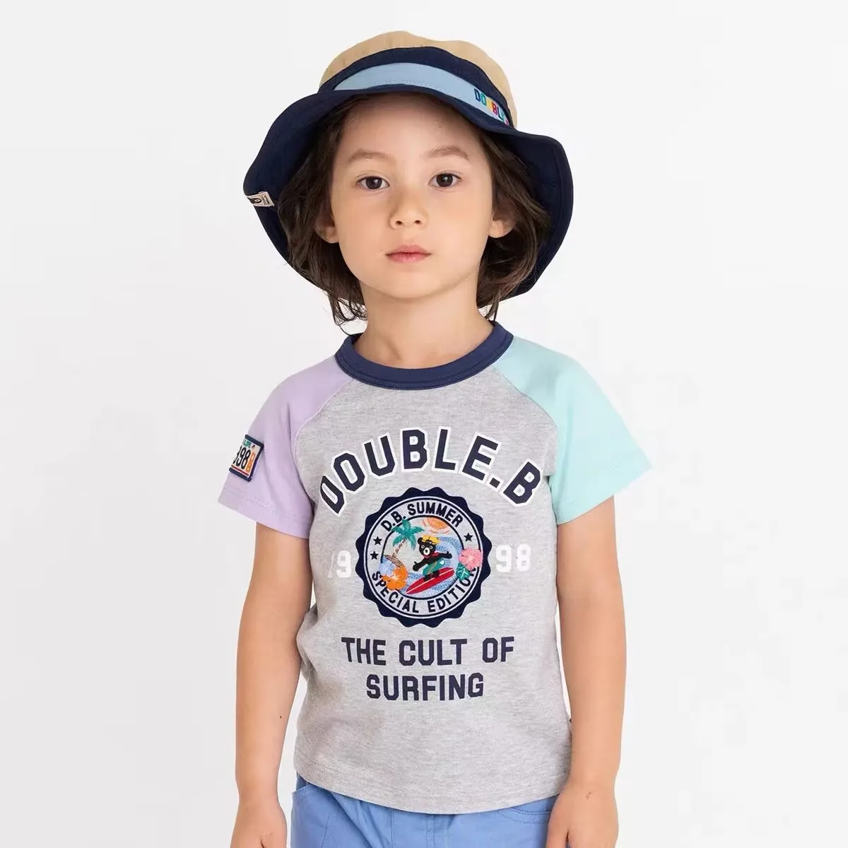 

2025 Boys Girls Short Sleeve T-shirt Retro Color block Short Sleeve Cartoon Outdoor T-shirt Breathable Fabric Tops For Kids