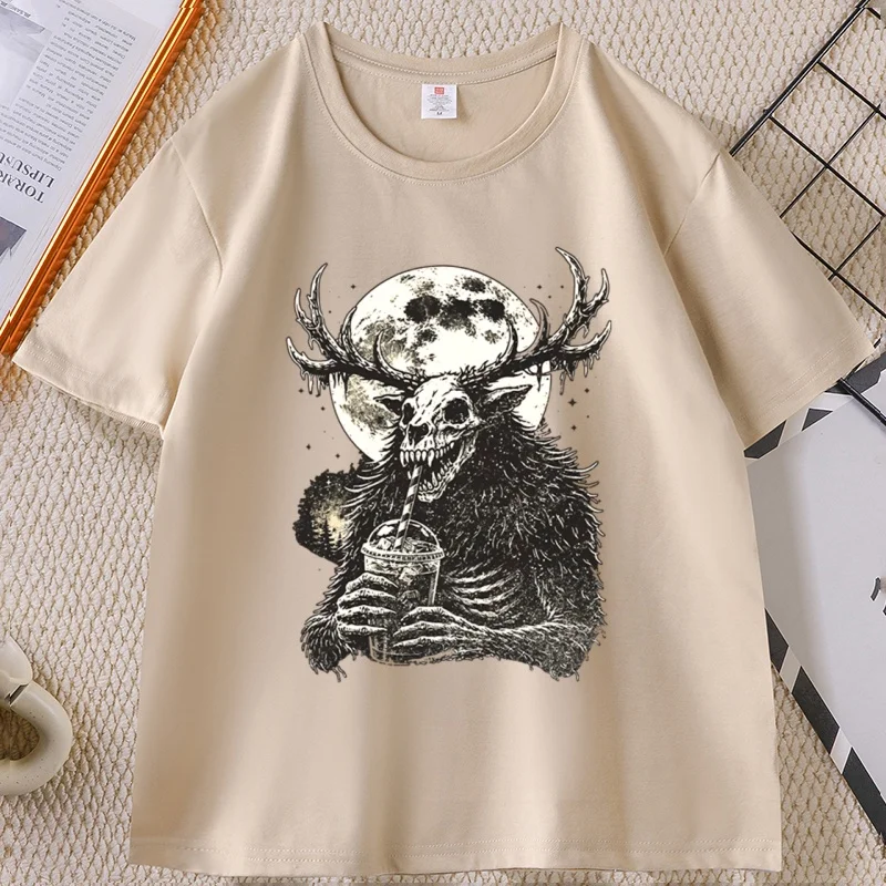 

Wendigo Moon Coffee T-Shirt Wendigo Cryptid T Shirt Sarcastic Dark Humor Tee Unhinged Vintage Style Graphic Shirt Gothic