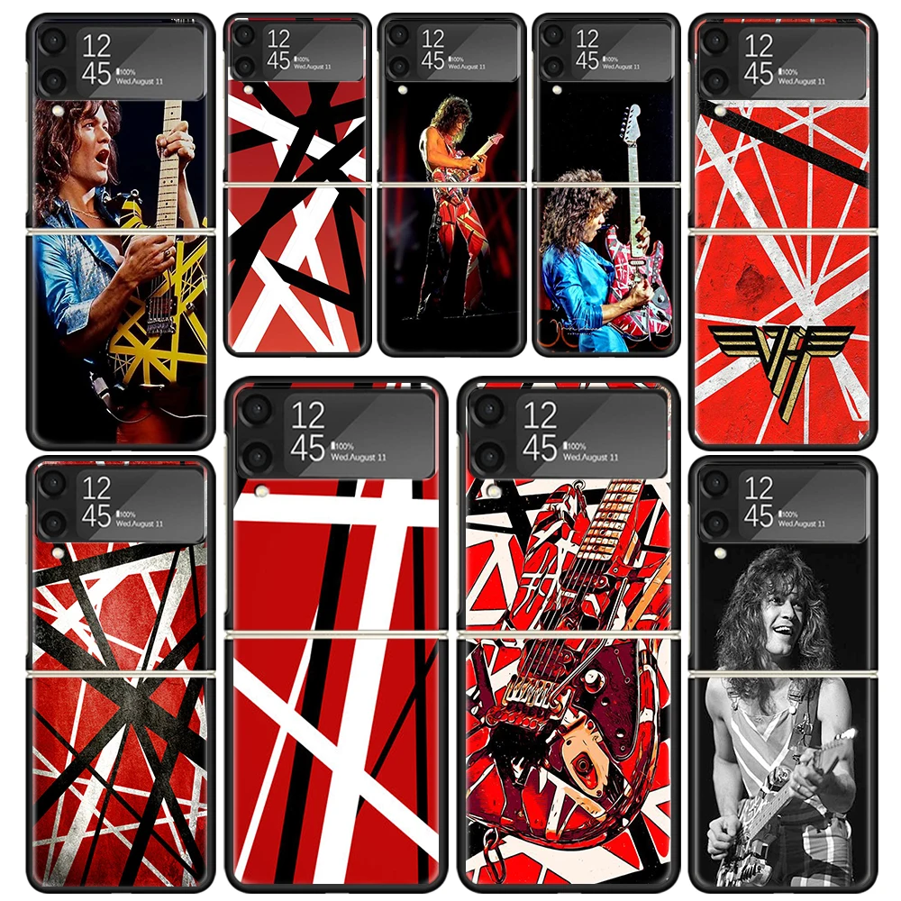 Eddie Van Halen Graphic Guitar Clear Phone Case For Samsung Z Flip 5 4 3 Galaxy ZFlip 6 5G Shockproof Hard Print Cover TPU PC Co