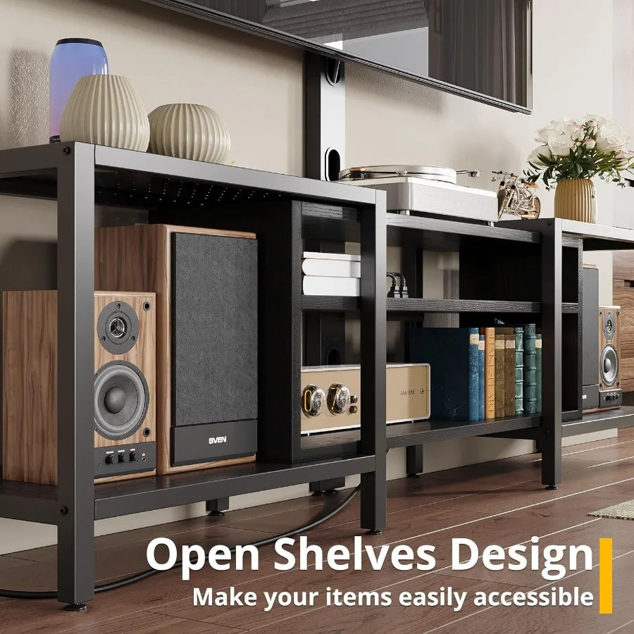 حامل تلفزيون 79 بوصة لأجهزة التلفاز حتى 85 بوصة مع حامل على الحائط ومخرج طاقة مدمج وحدة تخزين 3 طبقات مع إطار فولاذي حديث E