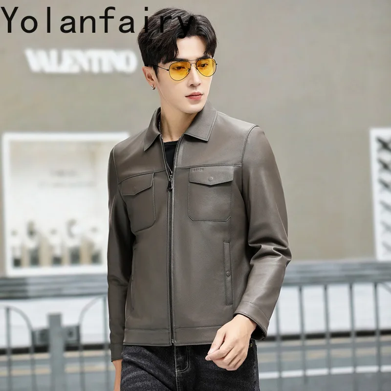 

YOLANFAIRY Sheepskin Real Mens Leather Jacket Business Short Jackets Casual Coats Autumn Winter Clothes 2024 Chaquetas Hombre