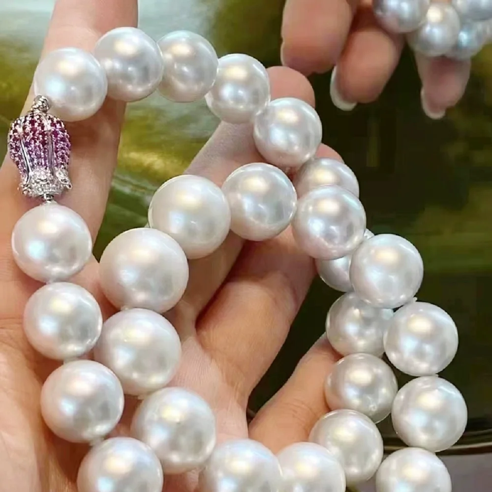 New necklace AAAA12-13mm natural round Japanese pearl chain necklace 16inch/18inch/925s rose single row plug buckle