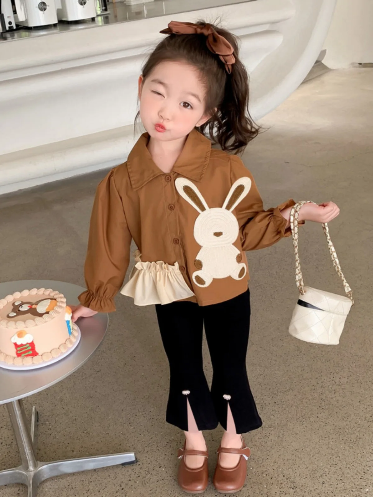 Fashion Spring Girls Outfit Cute Bunny Shirt and Pants Two-Piece Set for 3-8year Girls Suits Korean Toddler Kid 2PCS Clothes Set