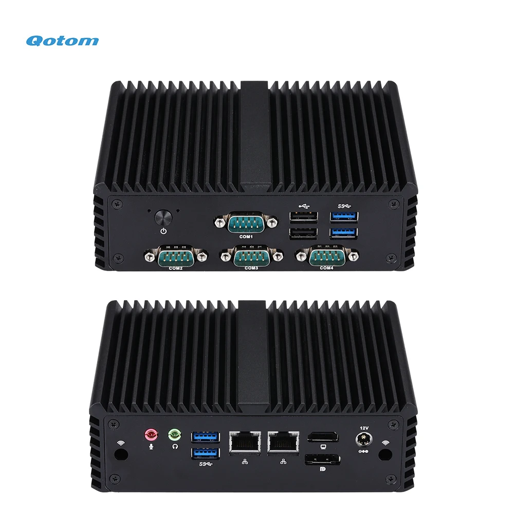 Qotom Mini PC Fanless J4125 J4105 Quad Core con Mini PC Desktop industriale 24/7 X86 Dual LAN 4x RS232