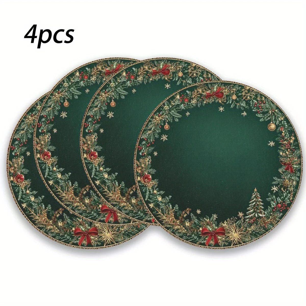 VIKAMA 4PC Weihnachtskranz Tischset Holly Berry Bell Schneeflocke Esstisch Restaurant Weihnachtsfeier Dekoration