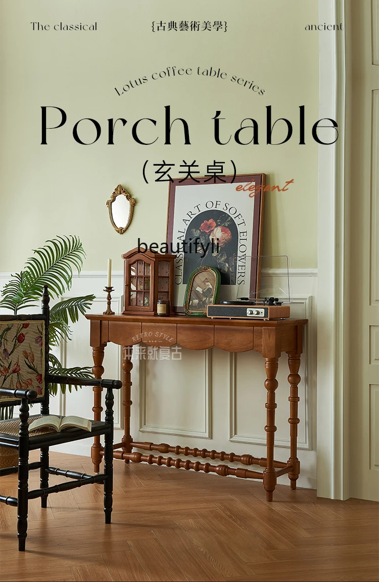 Side Table Solid Wood Entrance Console Tables Super Narrow French Retro Corridor Entrance a Long Narrow Table Table