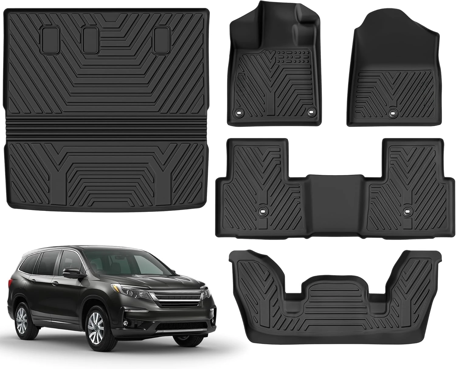 Floor Mats & Cargo Liners Fit for Pilot 2025 2024 2023, All-Weather Pilot Car Mats 7/8 Passenger Full Set