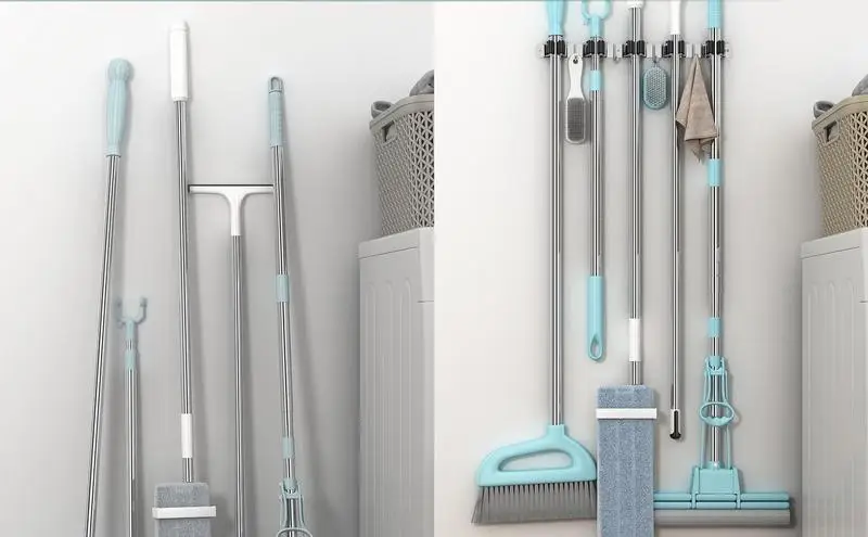 Broom Holder Wall Mounted Mop Holders Clip Multipurpose Storage Rack Self Adhesive Shovel Mops Organizer Brooms Hanger Hooks