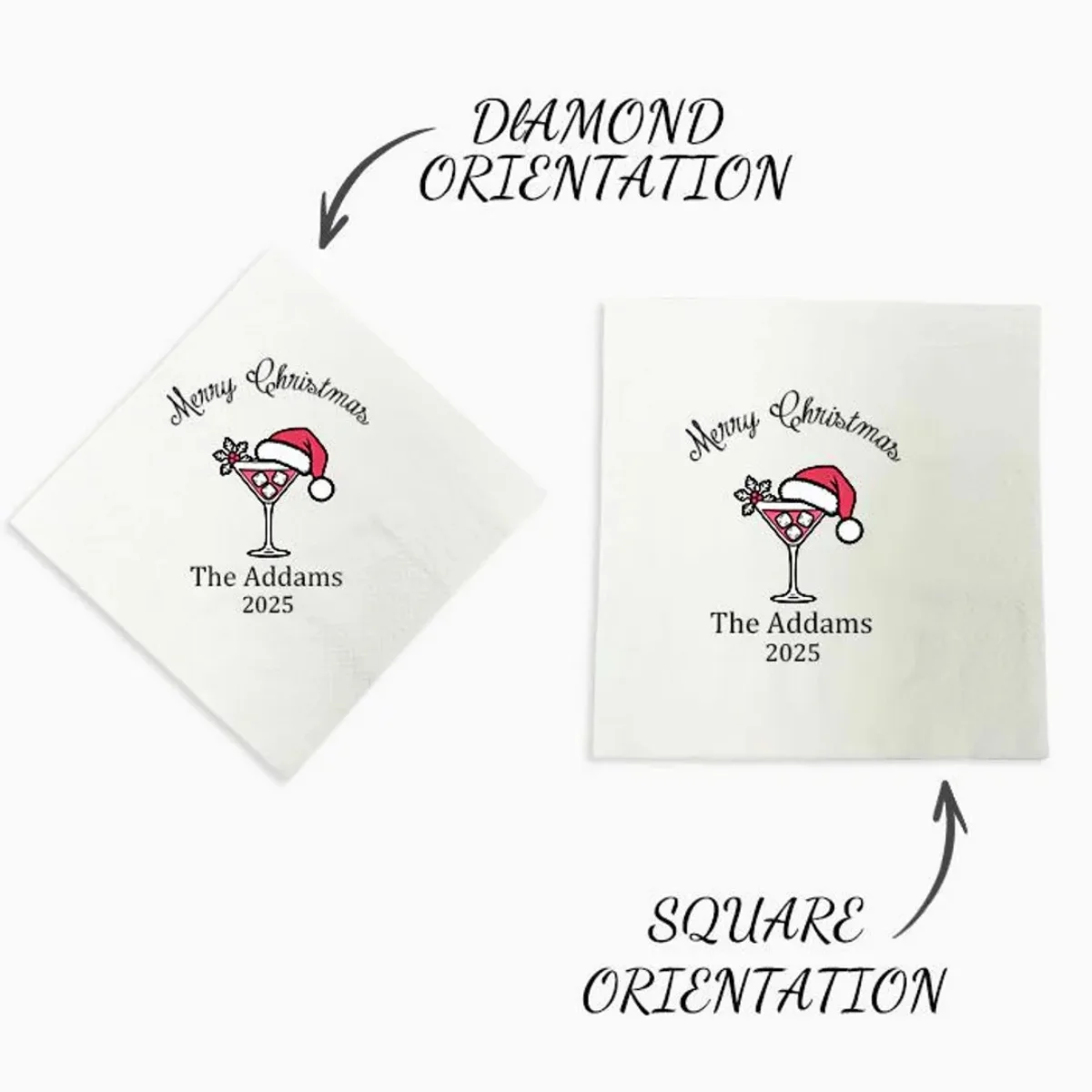 

50 шт. Рождественские коктейльные салфетки, персонализированные рождественские салфетки, Рождество 2025, элегантные праздничные салфетки с индивидуальным именем, праздничные