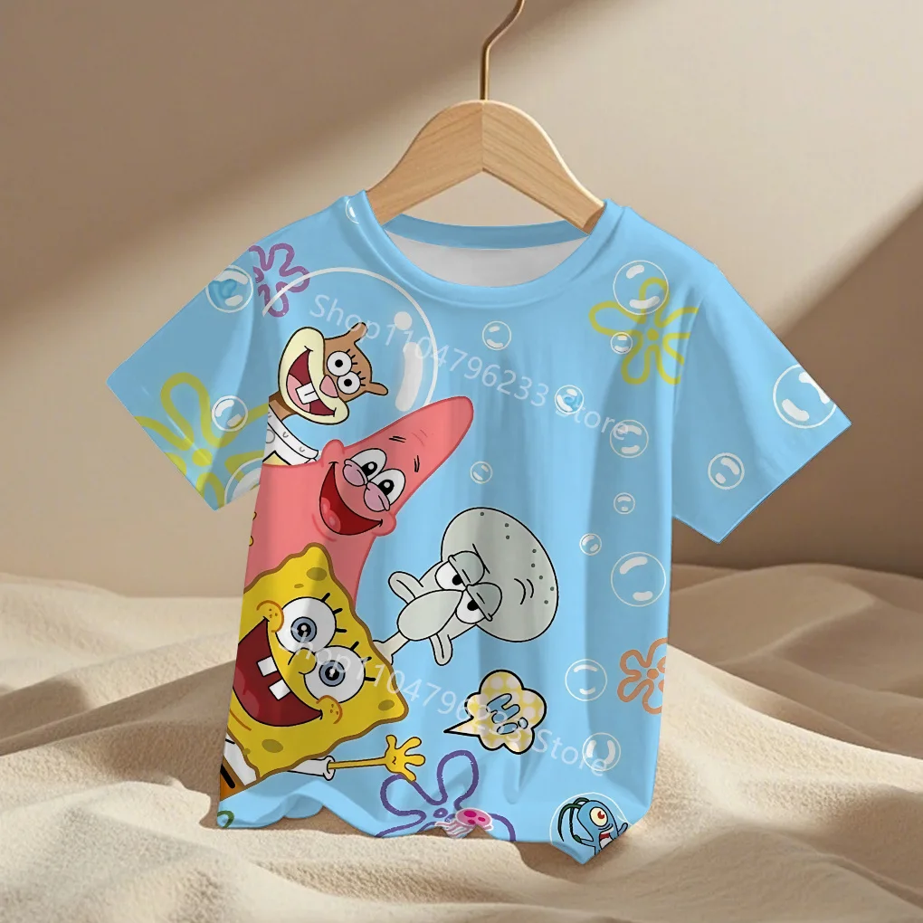 2025 Impresión 3D de dibujos animados lindos Bob Esponja ropa de bebé de 5 a 14 años ropa de exterior masculina para niños niño niña camiseta Top