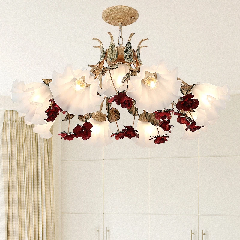 French Retro Bedroom Chandelier Living Room Countryside Vintage American Restaurant Creative Flowers Romantic Lighting Fixtures