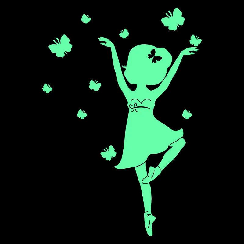 Beautiful Ballet Girl and Butterfly Glow Sticker Children Bedroom Wall Deco Fridge Door Laptop Phone Car Body Window Vinyl Decal