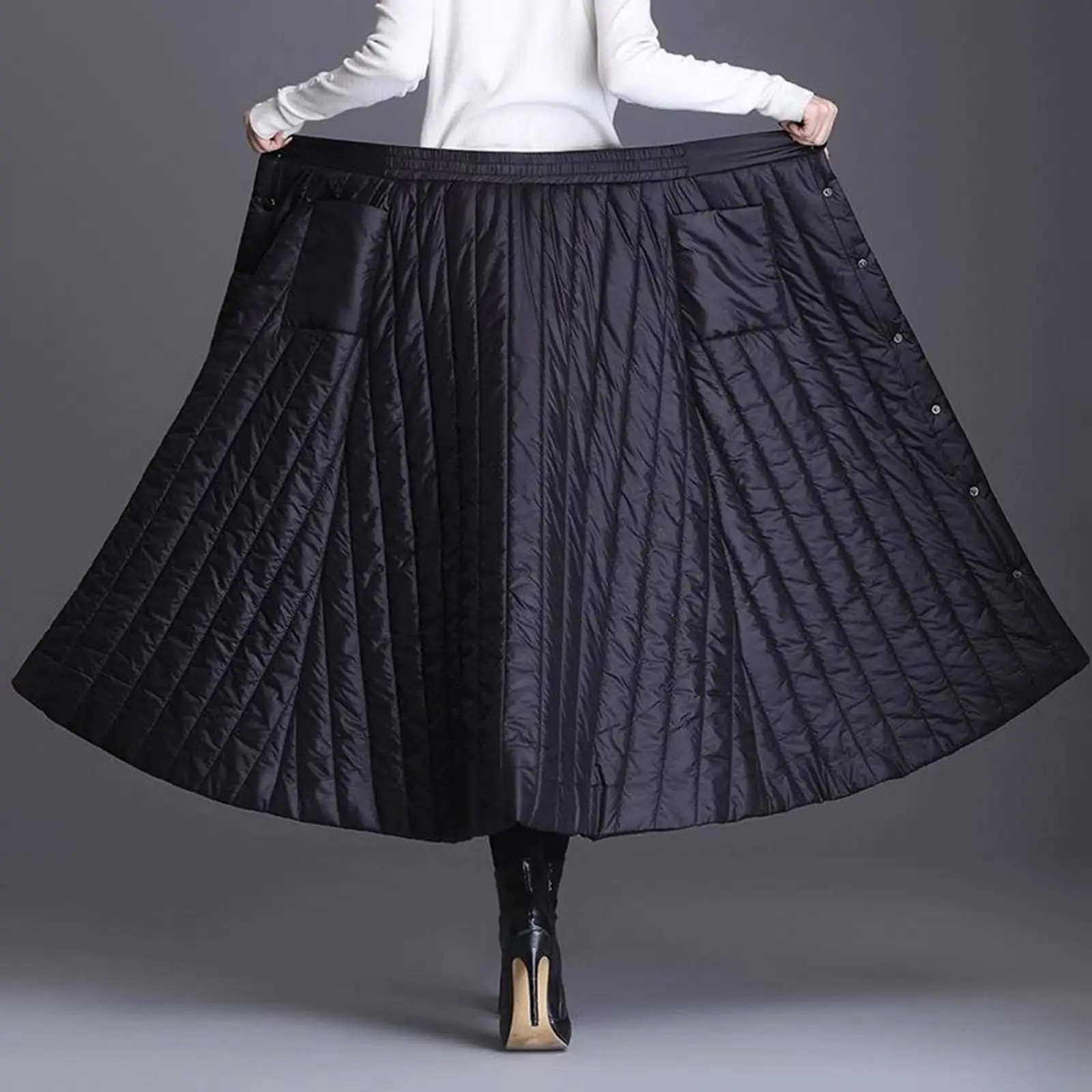 Women’s Button Maxi Quilted Skirt 1 Piece A Line Long Dress Ankle Length 2XL