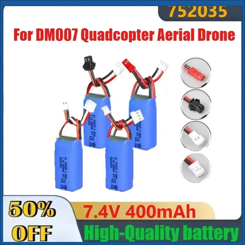 High-Quality 7.4V 400mAh 752035 20C Drone Lithium Battery for DM007 Quadcopter Aerial Drone Fast Shipping