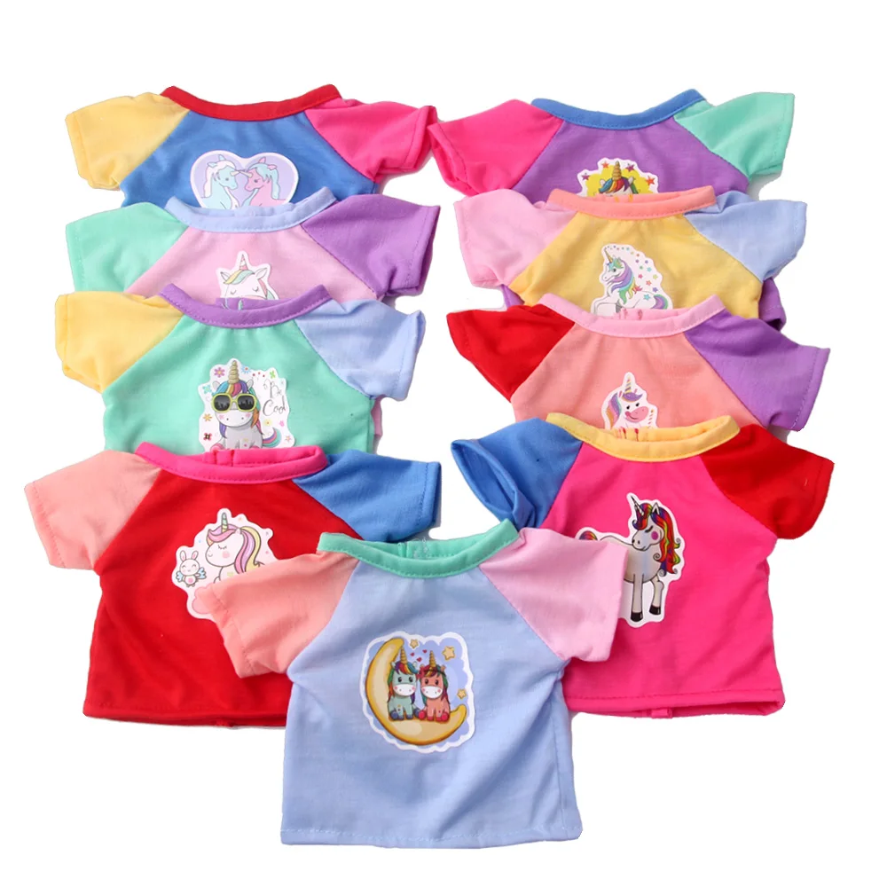 

18 inch girl doll color blocked T-shirt summer simple dollclothing new DIY doll clothing stickers random doll accessories
