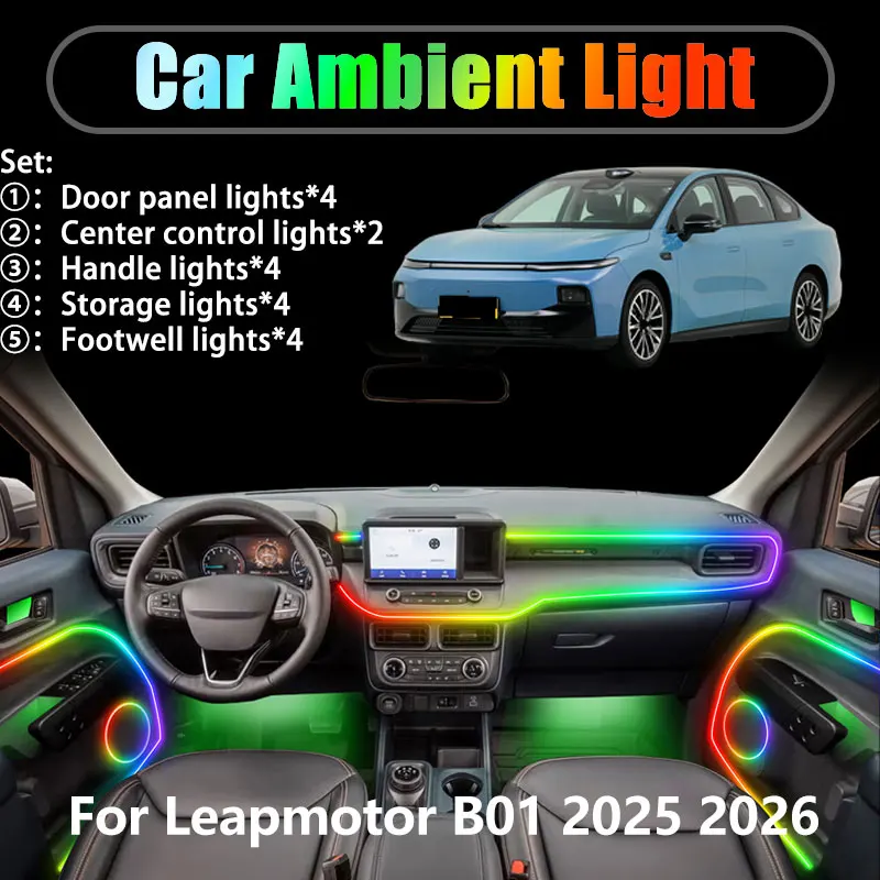 

For Leapmotor B01 2025 2026 2/18 in 1 Car ambient lighting Led trunk interior led lights USB RGB Ensemble Streamer Auto Parts