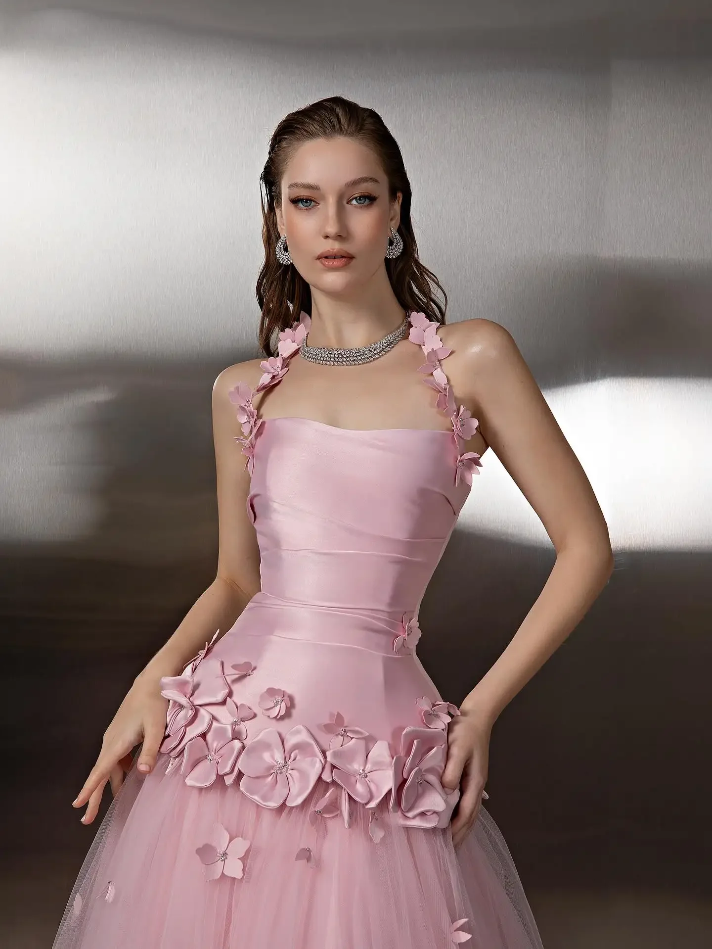 Vintage Pink Prom Party Dress 2026 Halter Sleeveless 3D Flowers Satin Tulle Evening Birthday Formal Gowns Vestidos De Feast