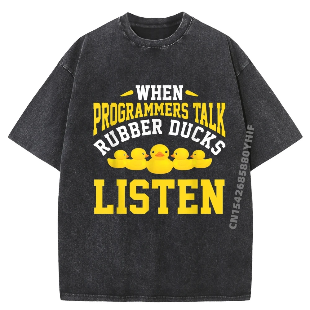 

Computer Developer Coding Rubber Duck Fan Pink Graphic Tees Men Vintage Washed Tshirts Casual Cotton Graphic Tees
