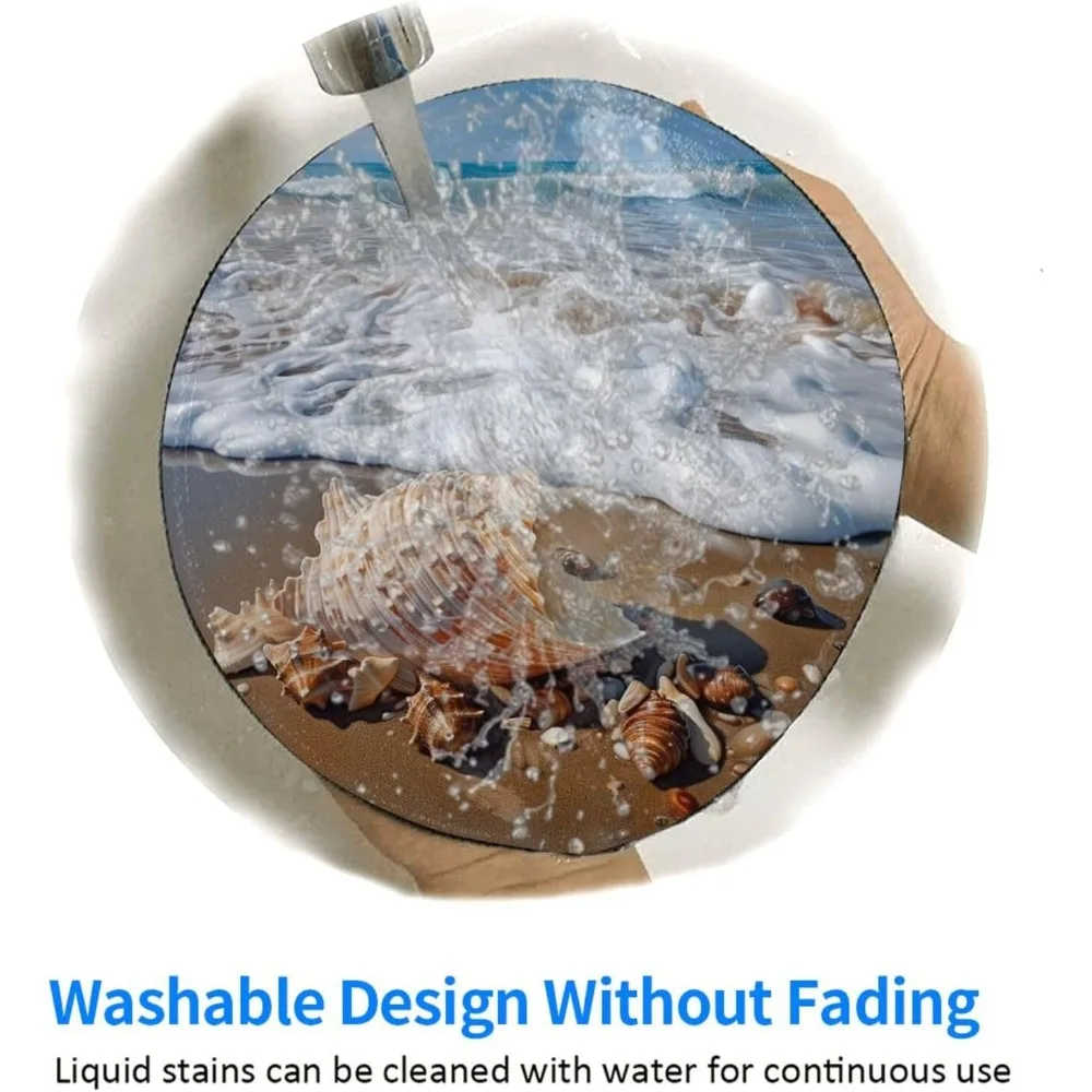 Alfombrilla de ratón para juegos con diseño de mar y conchas de 8 pulgadas con cómodo borde cosido y base de goma antideslizante, ratón de ordenador impermeable