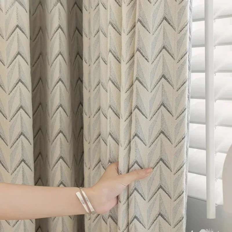 Chenille Jacquard Custom Triangle Cream White Thickened Curtains for Living Room Bedroom French Window Balcony Finished Products