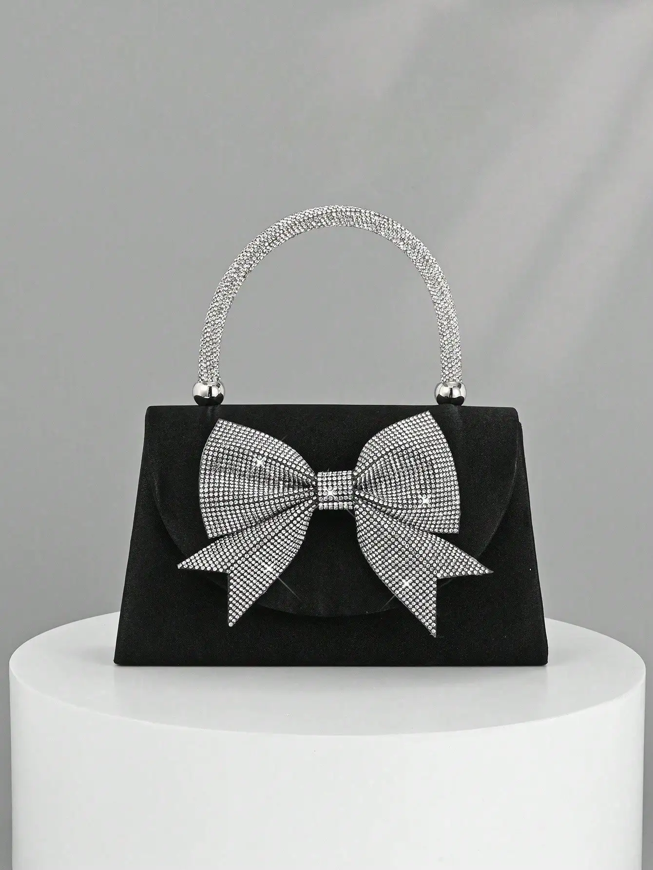 

Faux Pearl Handle Rhinestone Clutch - Bow Accent Evening Bag for Wedding/Prom Valentine's Gift Her