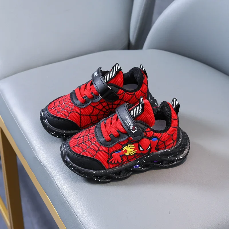 Superhero Boys Shoes Spider - man LED Lights Cartoon Autumn Children Sports Shoes Leather Non-slip Running Shoes Sneaker