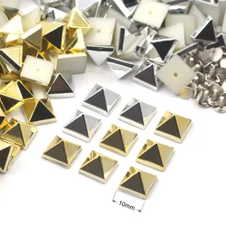 KALASO 50Sets 10mm Silver Gold Plated ABS Pyramid Square Punk Studs Rivets Spikes For Shoes Bag Garment Decor Craft Diy