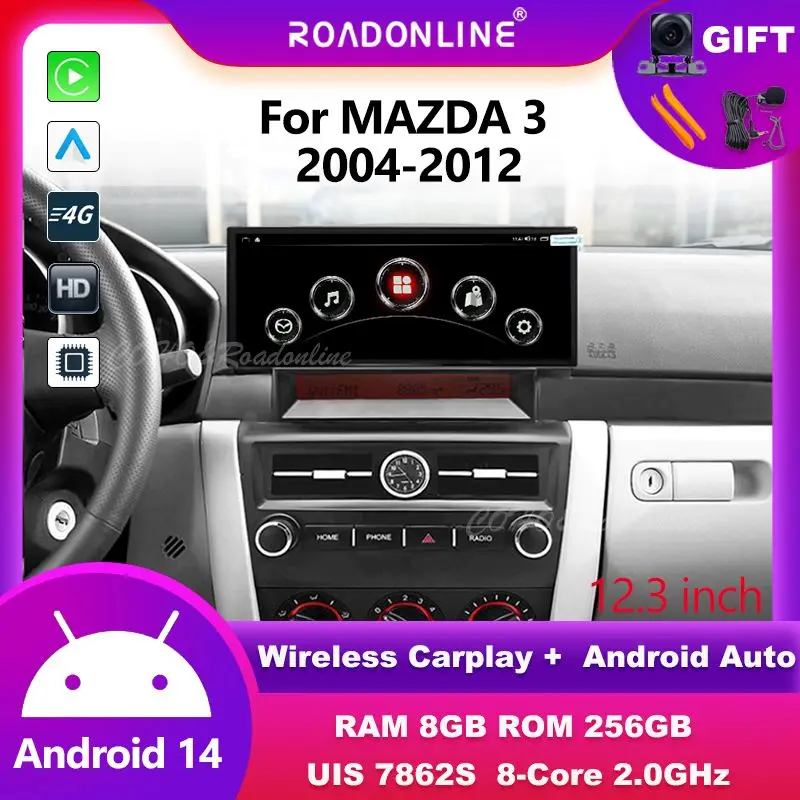

12.3 " For MAZDA 3 2004-2012 Android 14 8-Core 8G+256G Car Multimedia Player Stereo Receiver Radio android Carplay