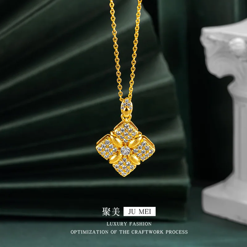 

Роскошное женское ожерелье с подвеской из чистого золота 9999 пробы из настоящего золота 24 карата с бриллиантами и матовым вьющимся ожерельем